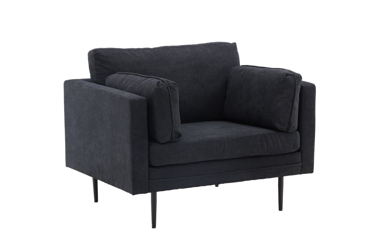 Boom fåtölj, svart polyester- & linnetyg