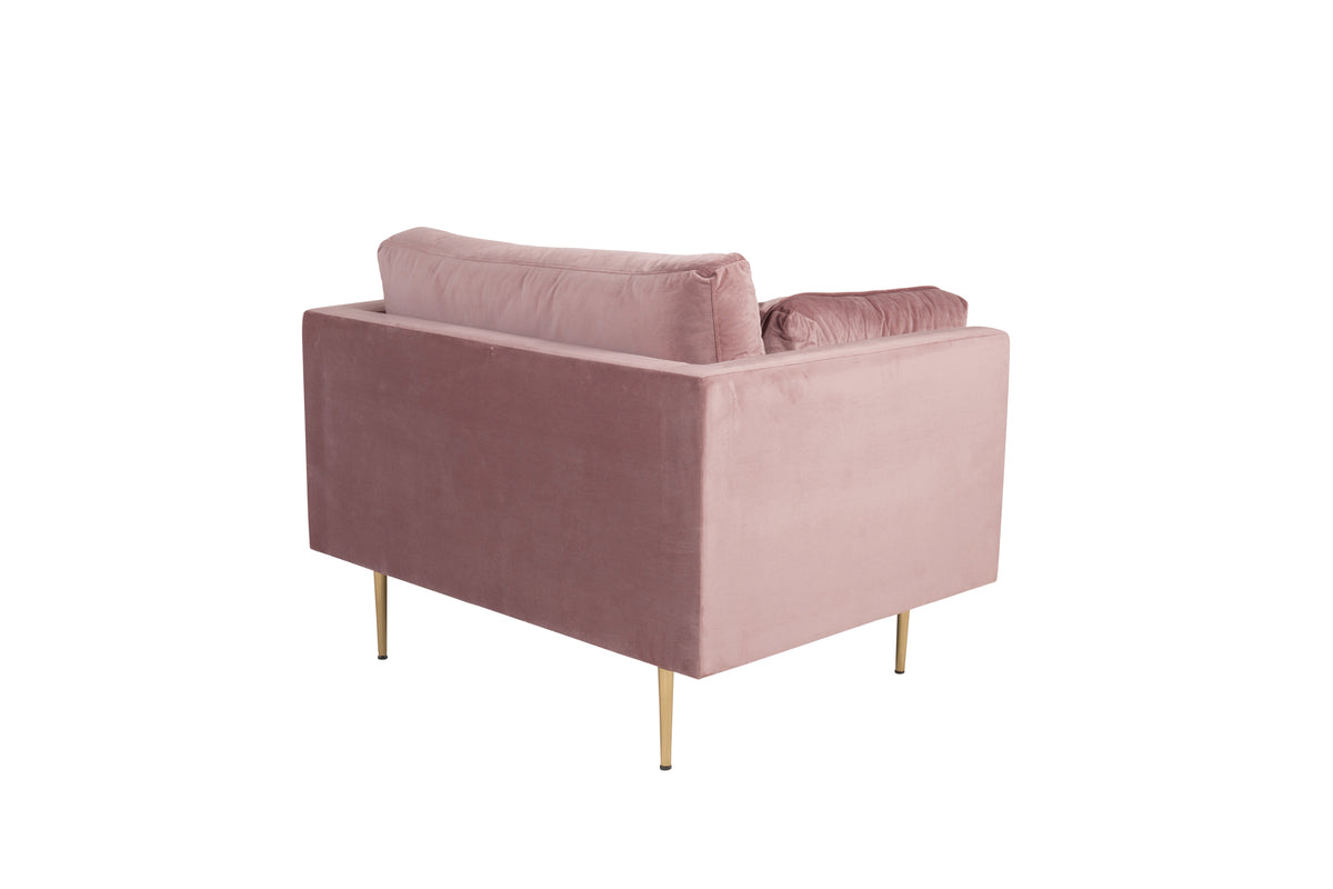 Boom fåtölj, rosa/metallfärgade ben