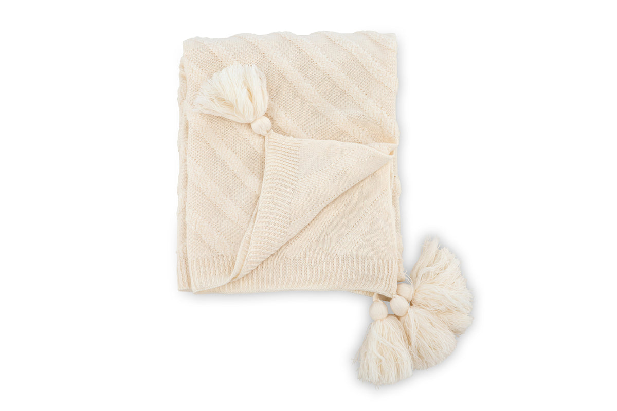 Katlyn pläd med tofsar 170 x 130 cm, off-white
