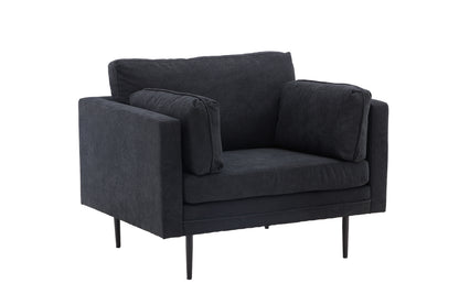 Boom fåtölj, svart polyester- & linnetyg