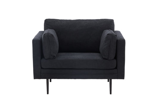 Boom fåtölj, svart polyester- & linnetyg
