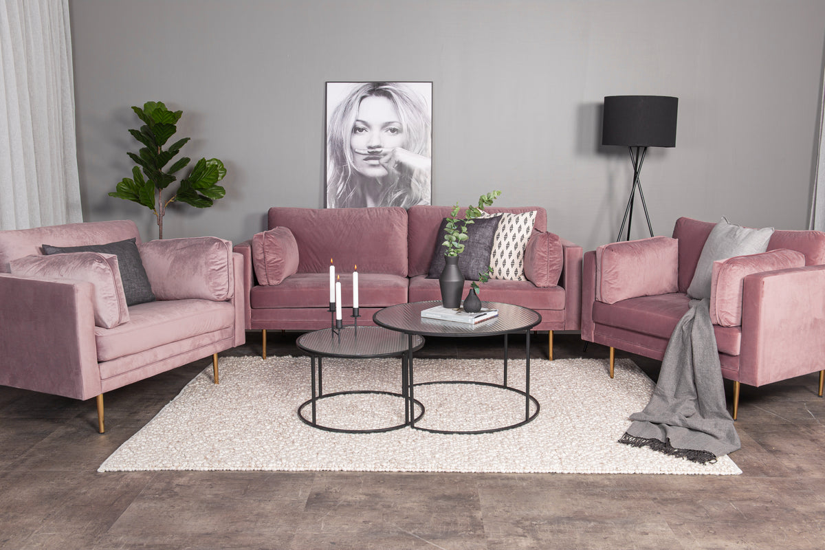 Boom fåtölj, rosa/metallfärgade ben