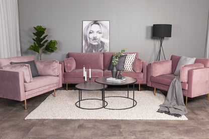 Boom fåtölj, rosa/metallfärgade ben