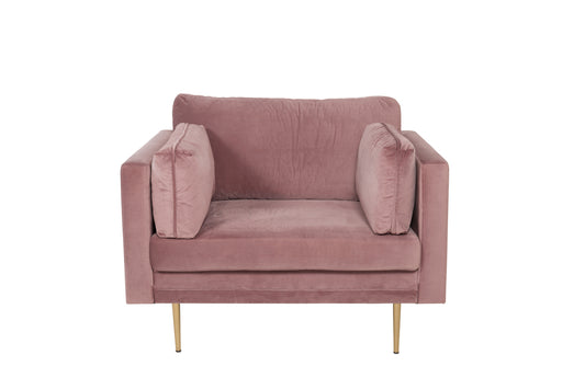 Boom fåtölj, rosa/metallfärgade ben